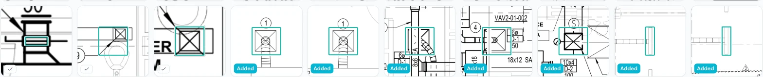 Capture: close-ups the estimator added by hand, marked Added.