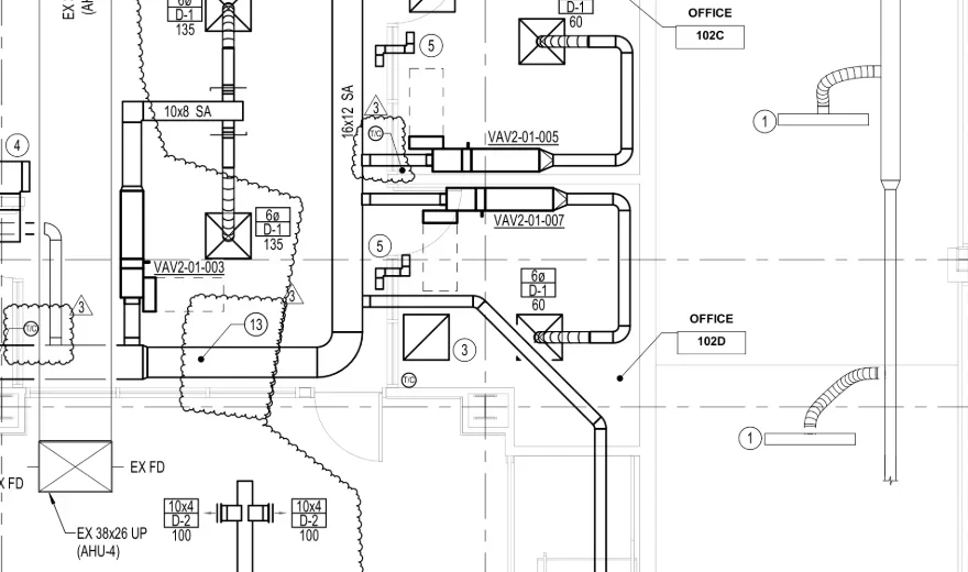 Capture: the same part of the plan with TabPro's boxes off, the sheet as an estimator gets it.